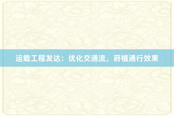 运载工程发达：优化交通流，莳植通行效果